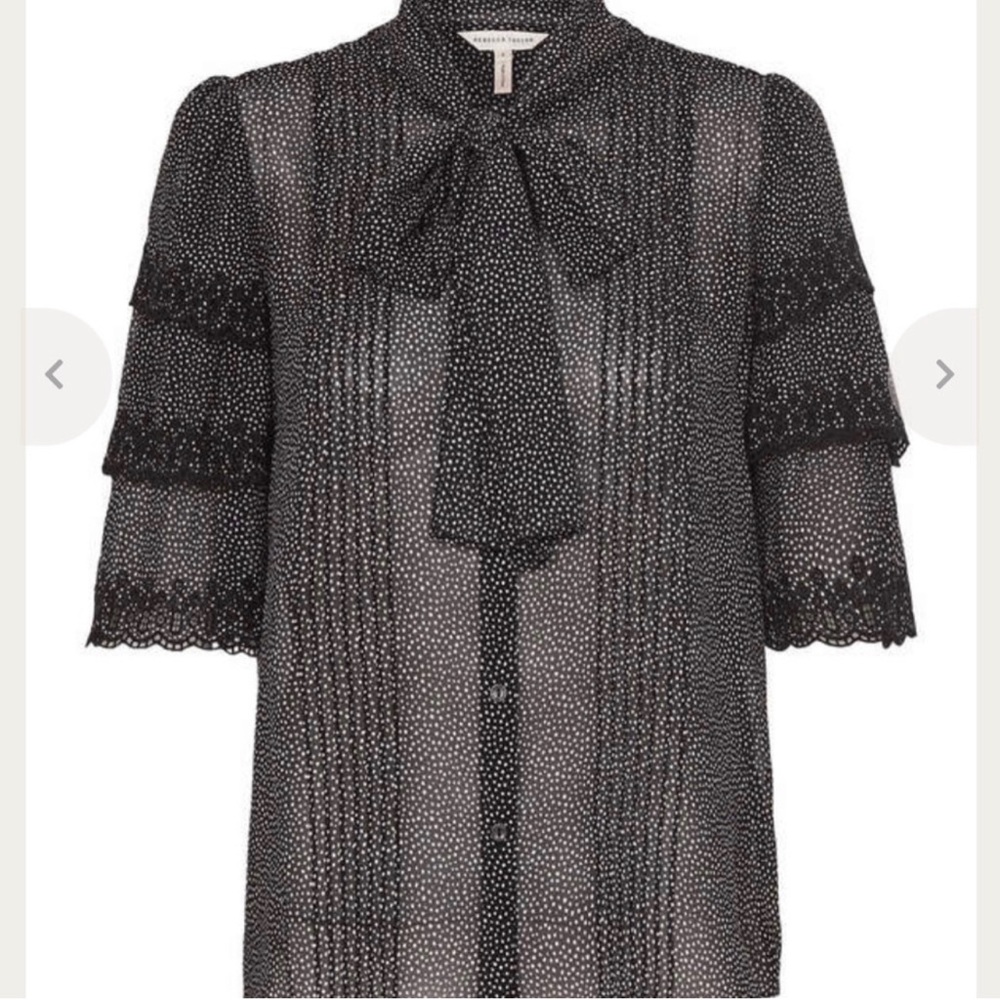 Rebecca Taylor | NWTs Pebble Print Ruffle V Neck Semi Sheer Silk Blouse Sz 10